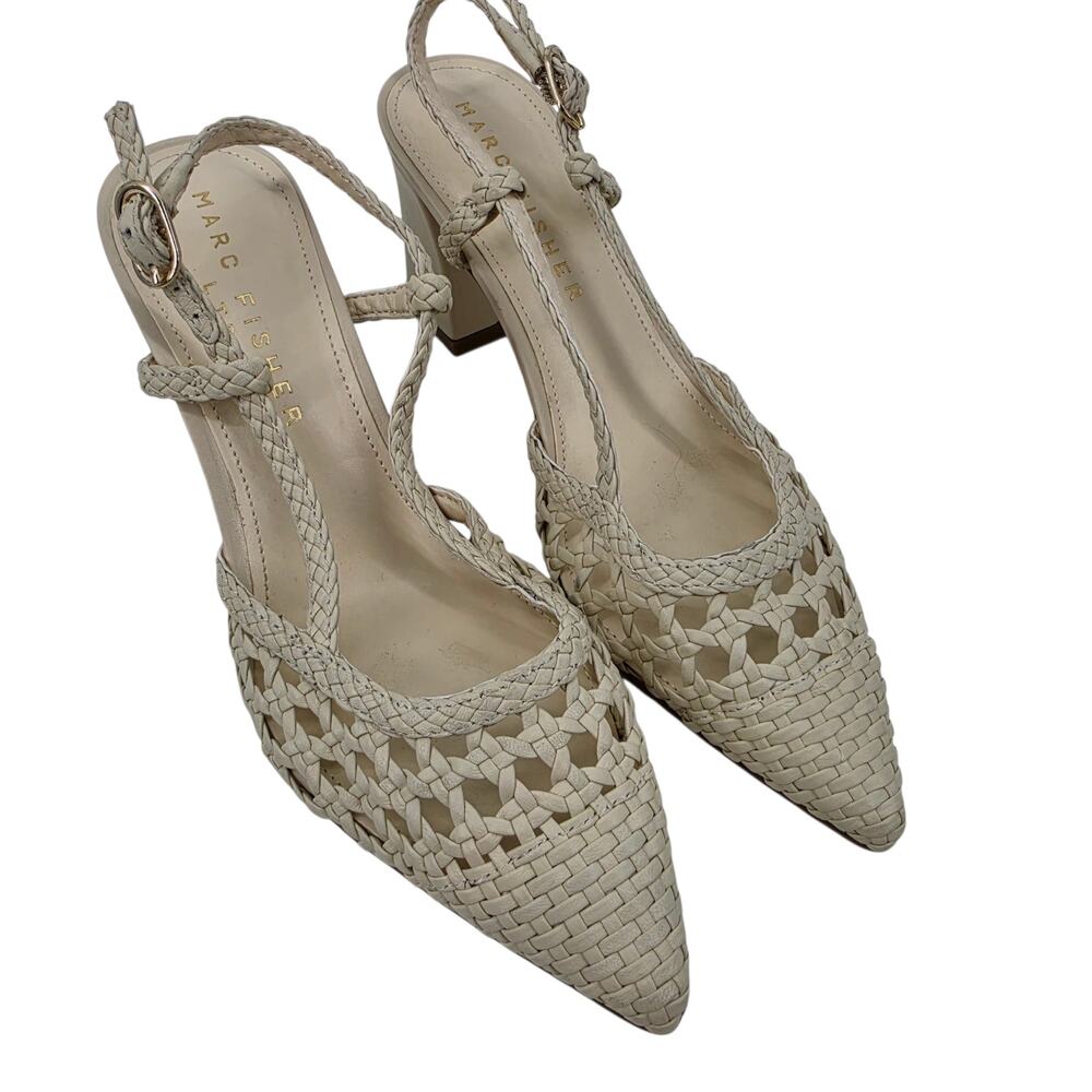 NWOT Marc Fisher LTD Cream Woven Leather Zunnie Pointed Toe Slingback Pumps Sz 5